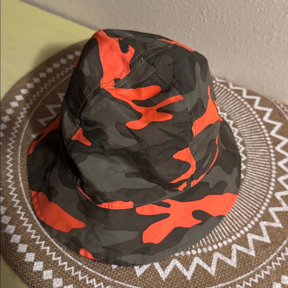 Kids Camouflage Bucket Hat with Orange Accents & Velcro chin strap - Picture 2 of 5